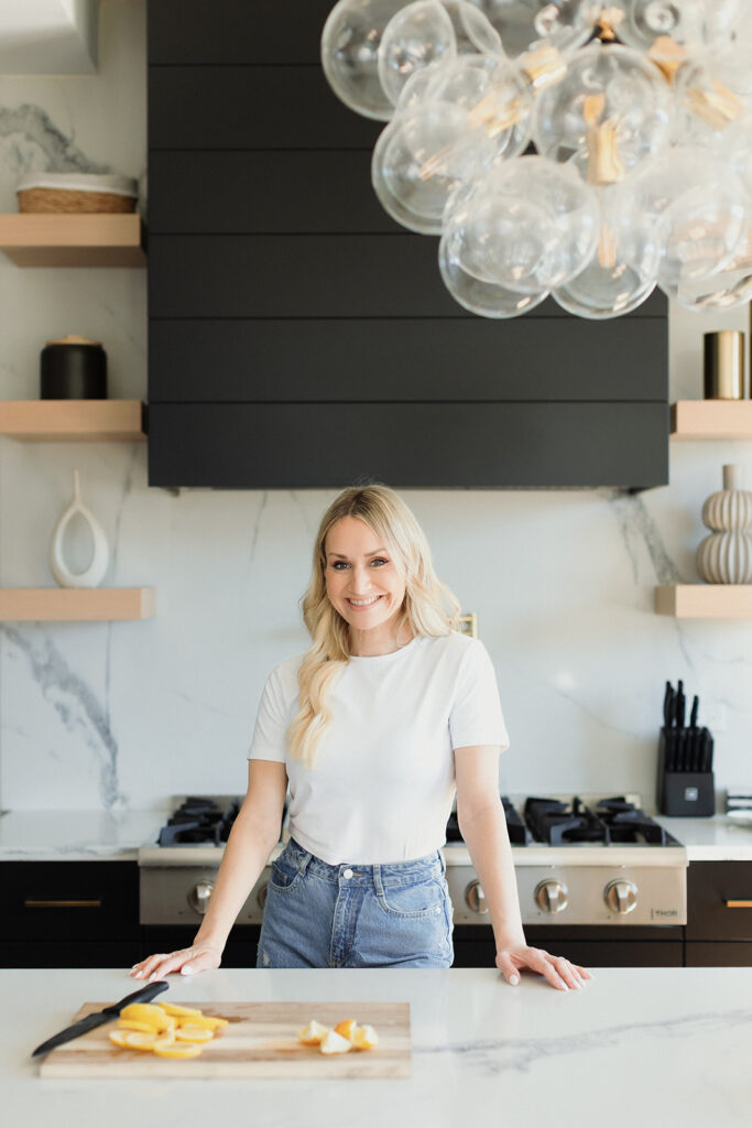 cancer wellness coach in kitchen headshot brand photography