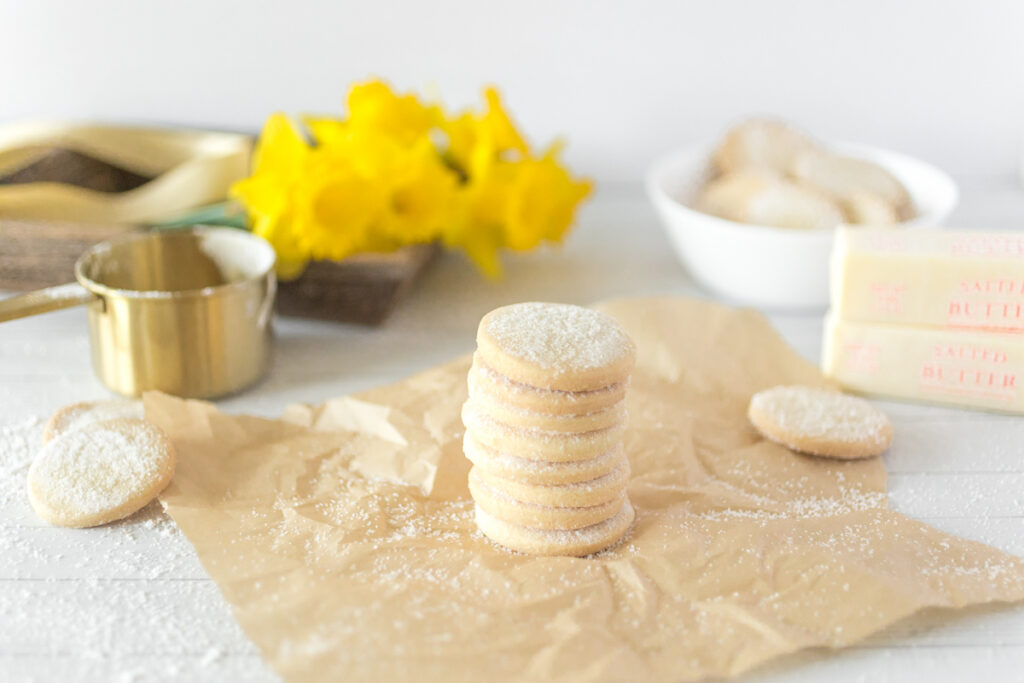 product photography setup with baking items and spring florals