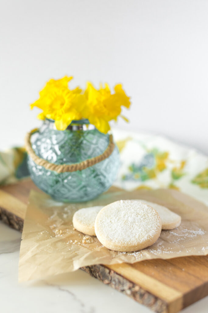 shortbread cookies styled with flowers, lifestyle product photography