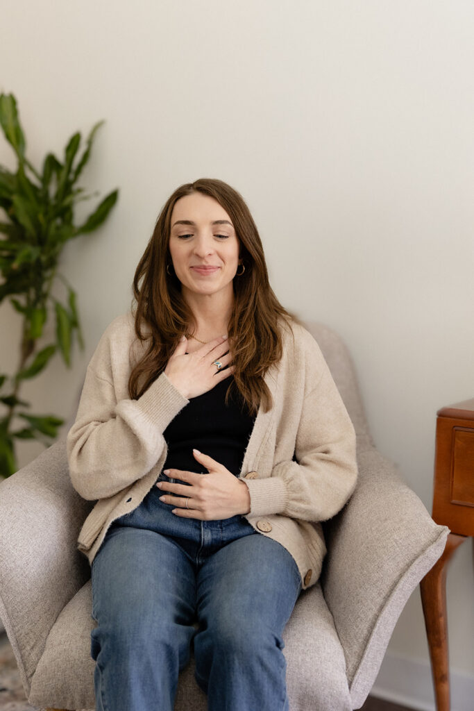 Chicago private practice brand photos showing calming breath work